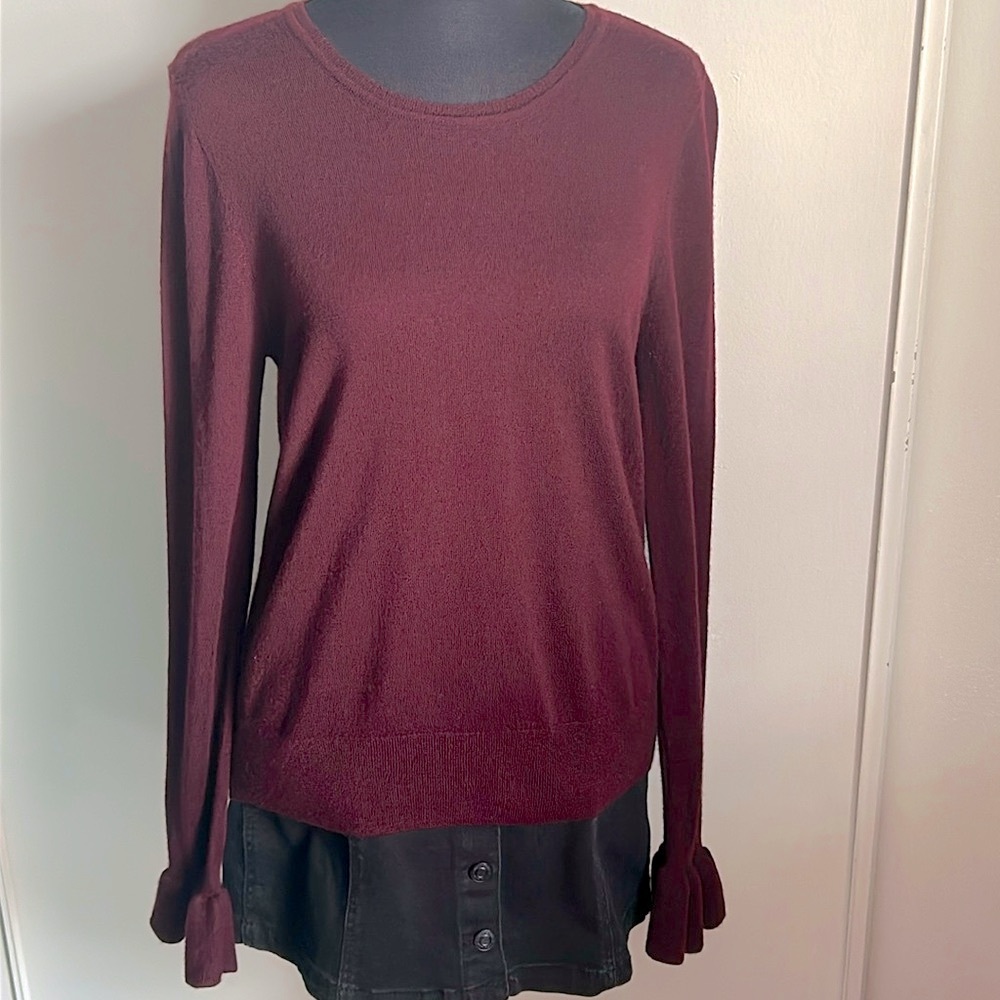 Nanette Lepore 100% Extra Fine Merino Wool Long Sleeve Ruffle Cuffed Sweater